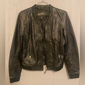 Mango leather bomber